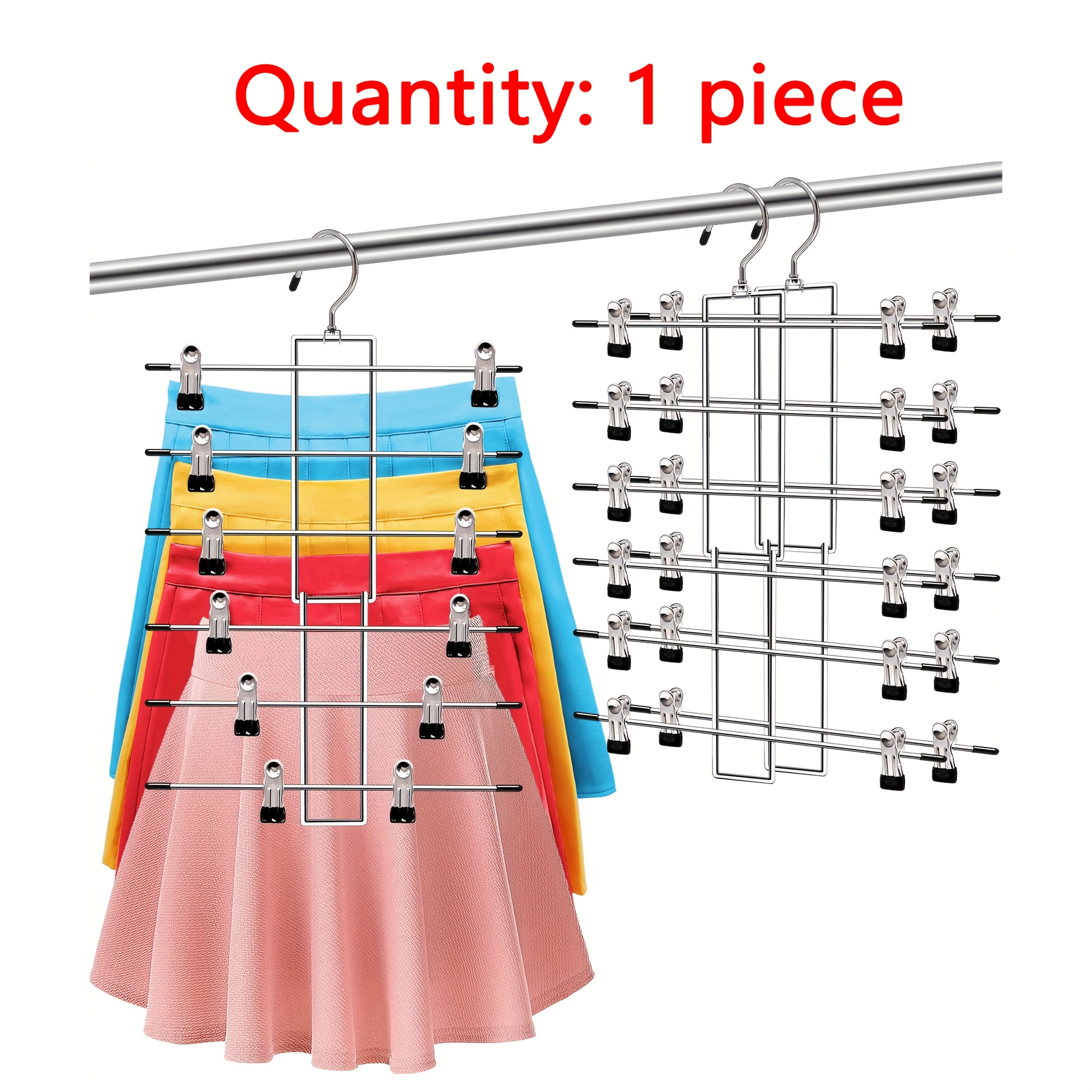 

1 Pants Rack, 6 Layer Space Saving Pants Rack, Skirt Hanger With Clip, Closet Organizer And Storage, Jeans Scarf Hanger