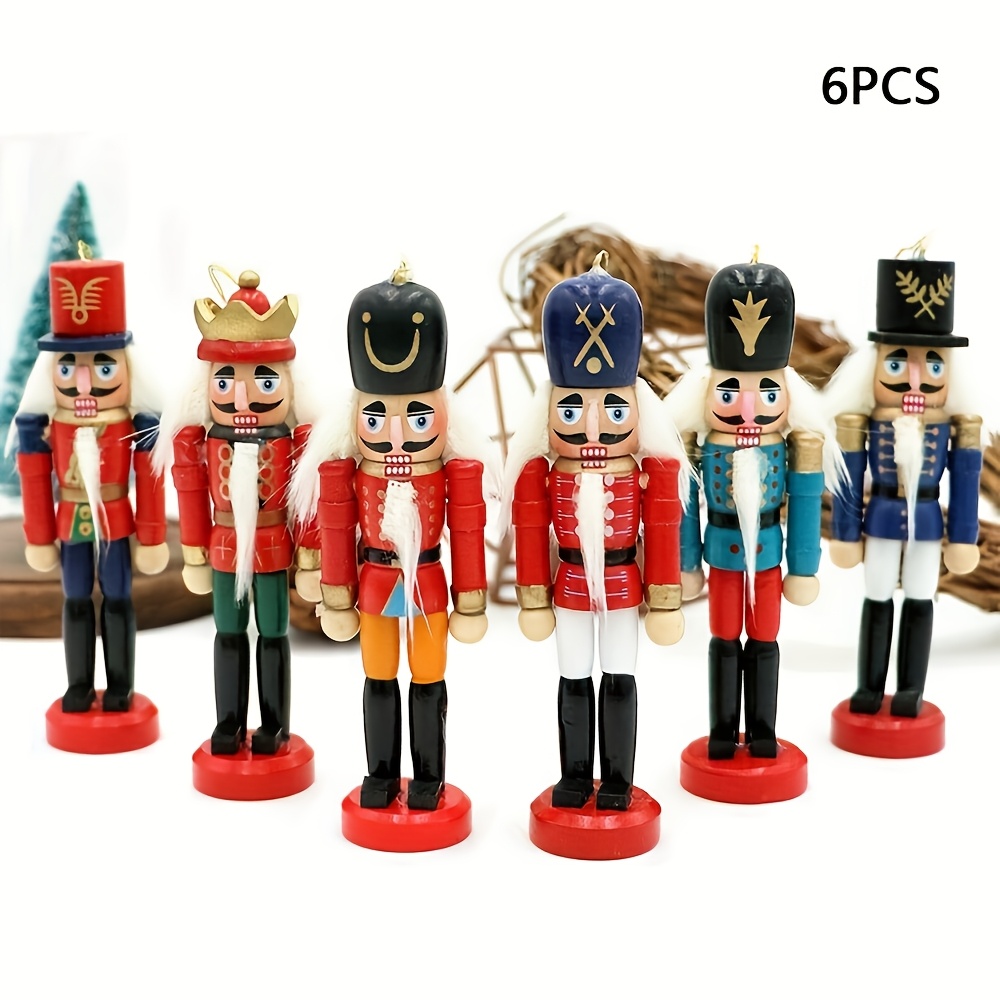 TEMU 6pcs Christmas Nutcracker Ornaments, Traditional Figurines For Holiday Decorations And Collectibles