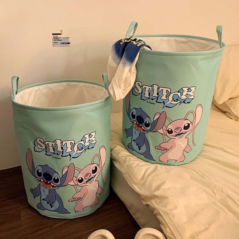 

1pc Disney Stitch Polyester Laundry Basket, Foldable Freestanding Storage Bin With Handles, Large Capacity Multifunctional Dirty Clothes Hamper, Kawaii Collapsible Organizer For Toys And Clothing