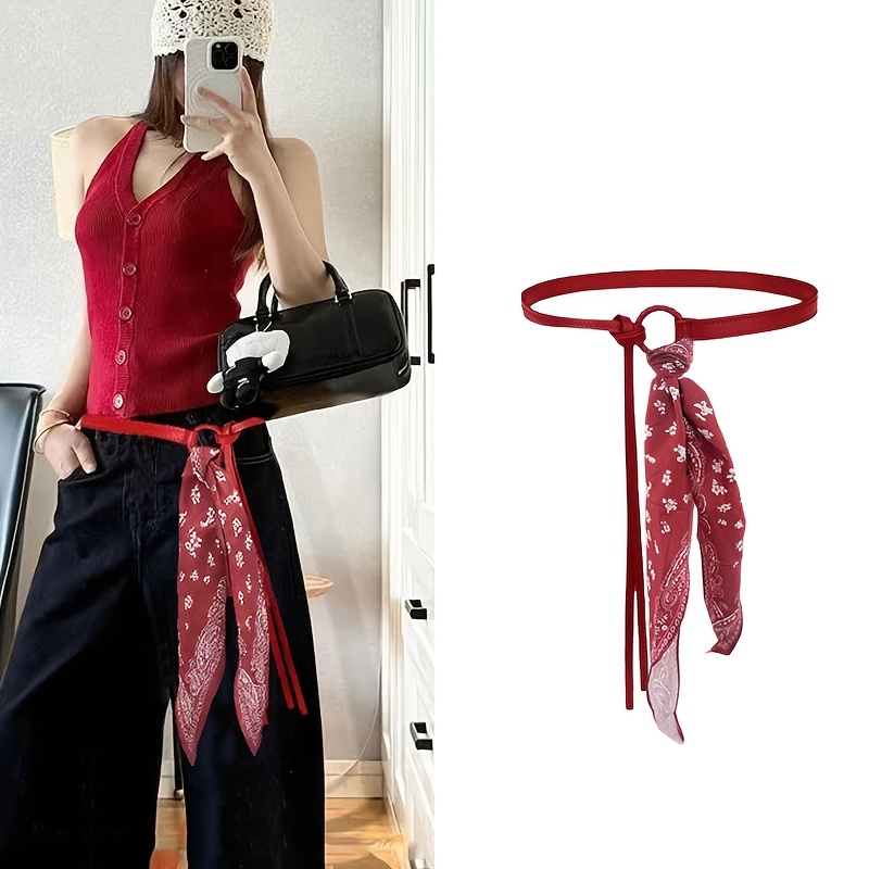 TEMU 2pcs (1pc Patterned Long Scarf And 1pc Decorative Belt) Suitable For Jeans, Dress Belt