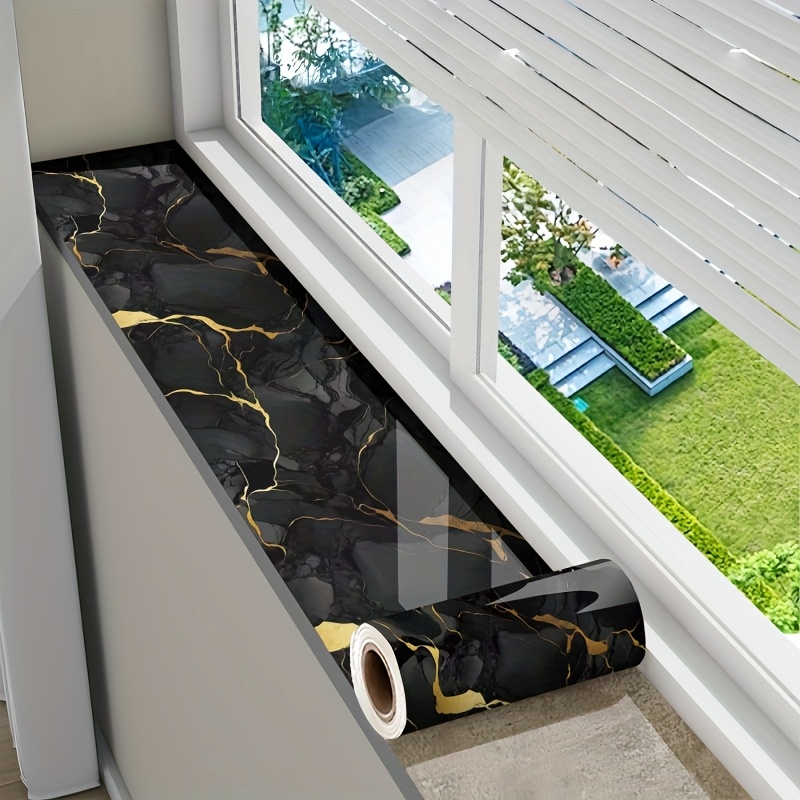 Image of Gilded Marble Patterned Vinyl Window Sill Sticker - And Stick, Self-adhesive, , Perfect For Kitchen Cabinet And Living Room Decor, , Disposable, Kitchen Cabinet Decoration | | Easy To Stick