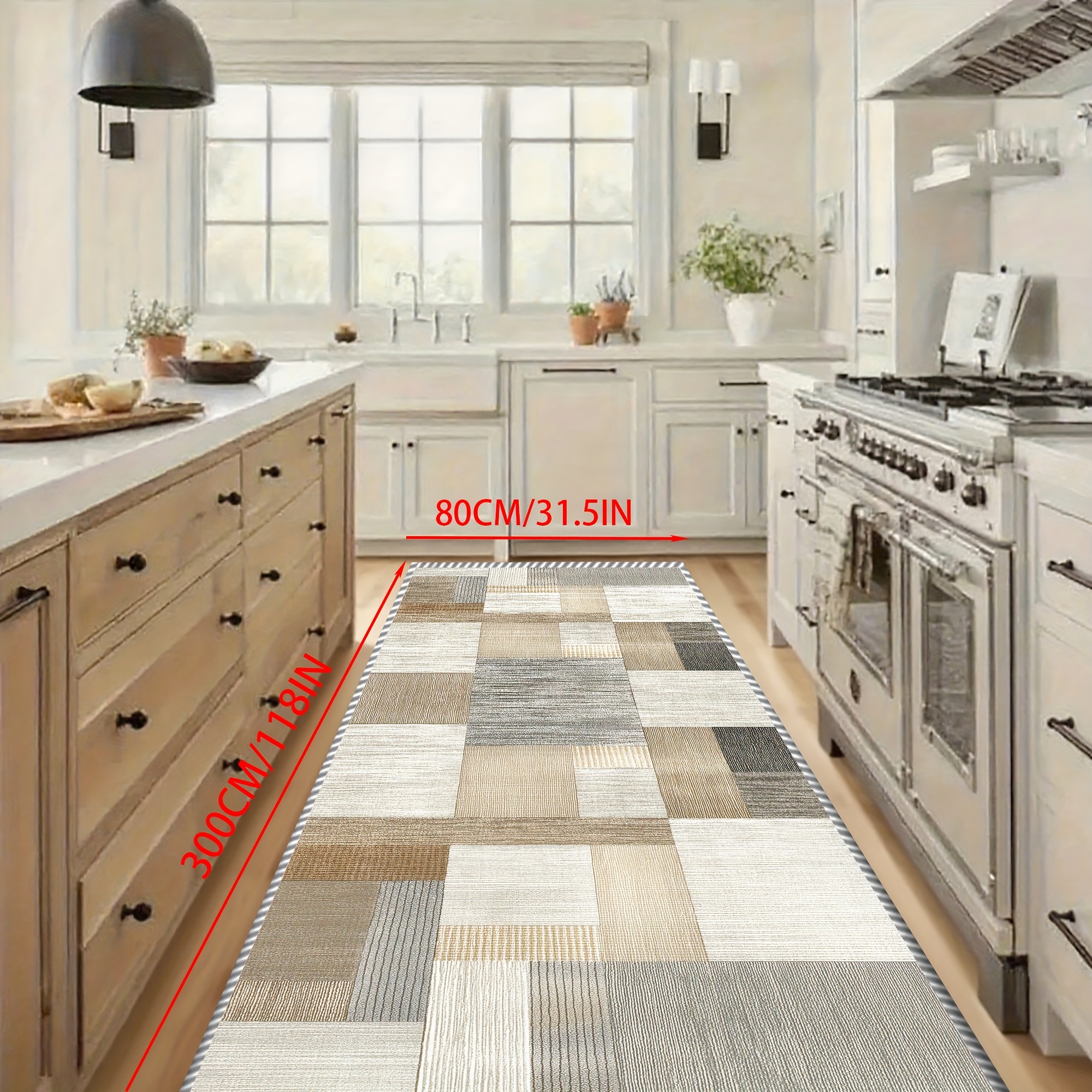 TEMU Golden Diamond Velvet 1pc European Minimalist Khaki- Design Kitchen Counter Decorative Rug, Creative Cream Style Entryway Runner Rug, Abstract