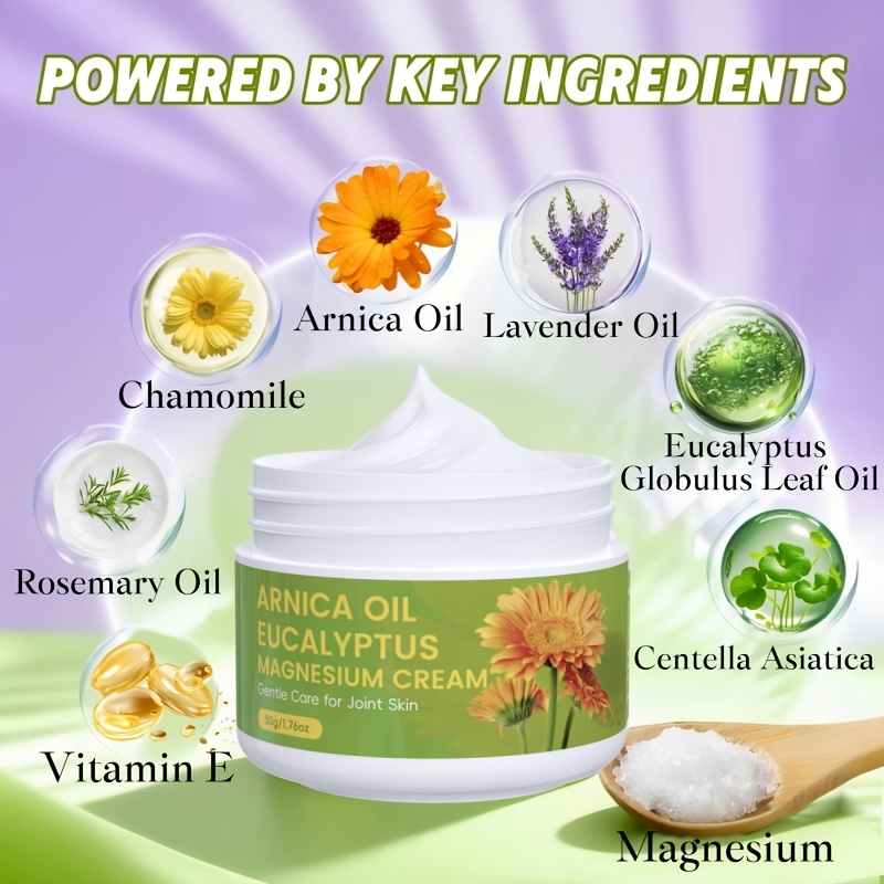 2pcs Arnica Oil Magnesium Cream for Joint Skin Care, Moisturizing Hand & Foot Cream with Eucalyptus, Jojoba, Hyaluronic Acid, Vitamin E, Chamomile, and Lavender, Non-Greasy, Fast-Absorbing, Long-Lasting Hydration for Athletes & Seniors