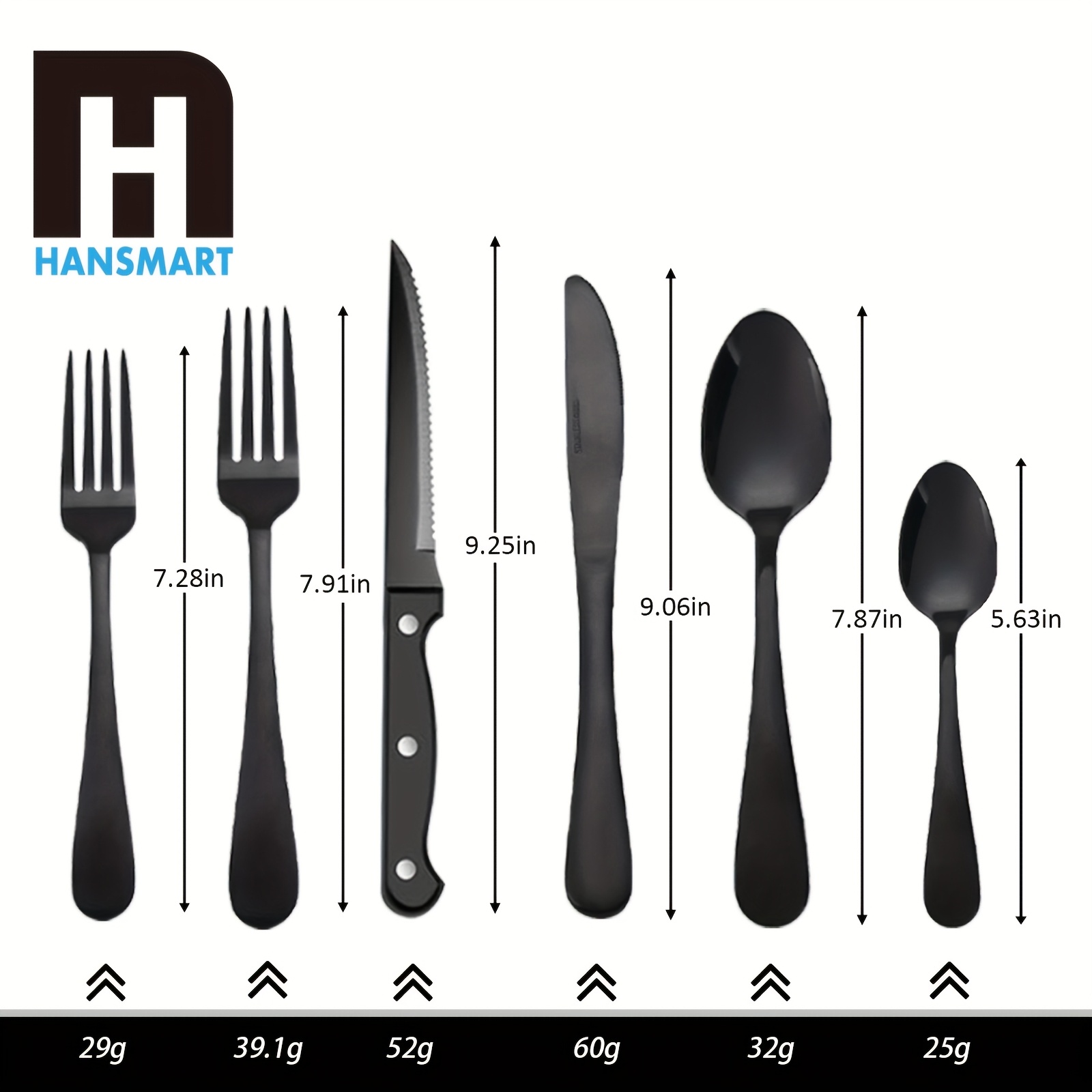 TEMU 24pcs/48pcs Black Silverware Set With Steak Knives, Black Flatware Set For 8, Stainless Steel Forks And Spoons Silverware Sets, Black Cutlery