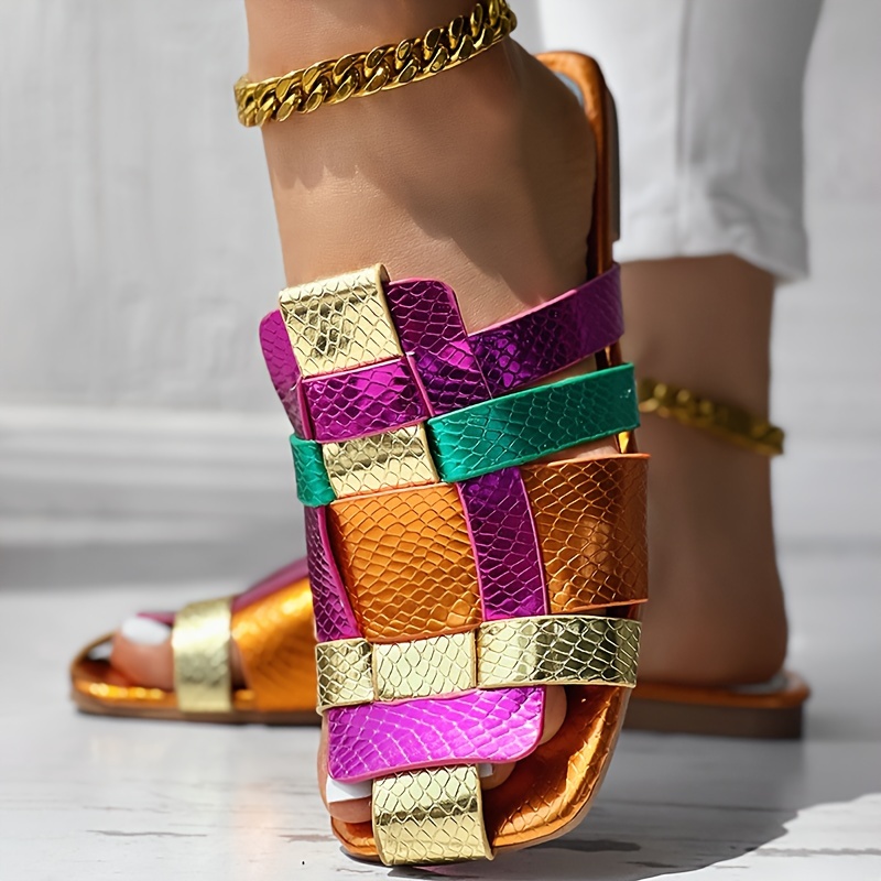 women s colorful woven slide sandals flat summer slides details 5
