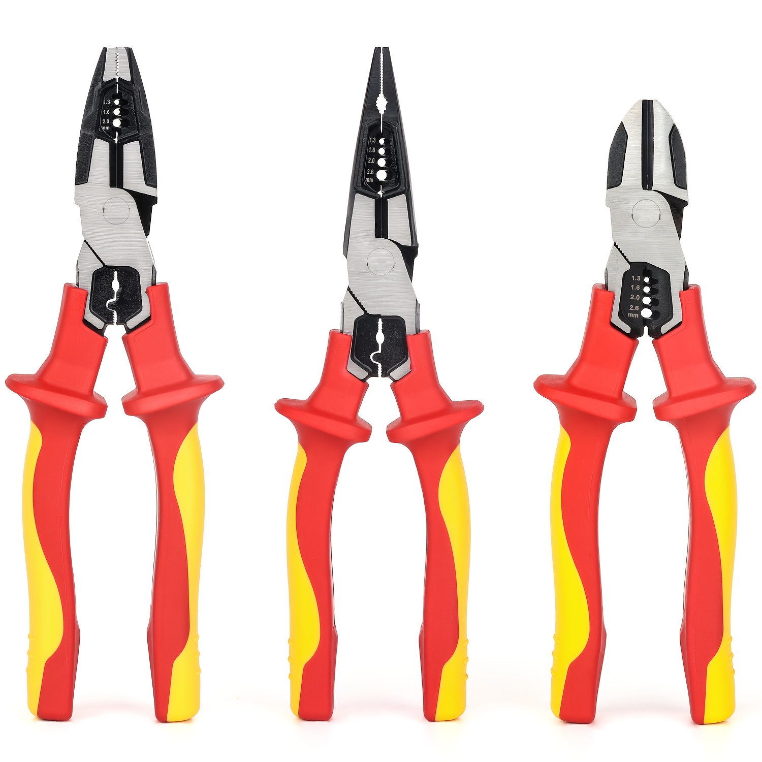 E-shop 3 Stück/1 Stück Isolierte Zange, Universelle Kombizange, Spitzzange Seitenschneider, mit isolierten Griffen 60CrV,