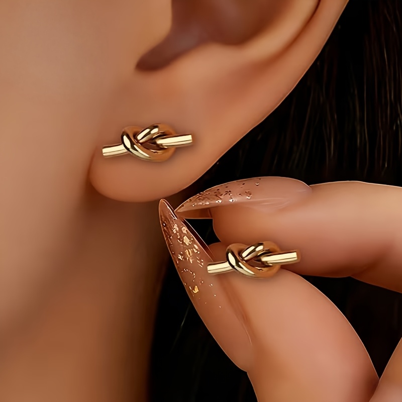 TEMU 1 Paire de Boucles d'Oreilles Femme Plaquées à Nœud - Créoles Rétro Élégantes Nouées, Minimalistes Adaptées et aux Fêtes, Polyvalentes Toute