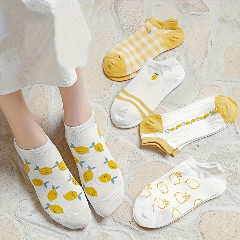 5 Pairs Of Summer Thin Lemon Style Japanese Cute Invisible Shallow Socks