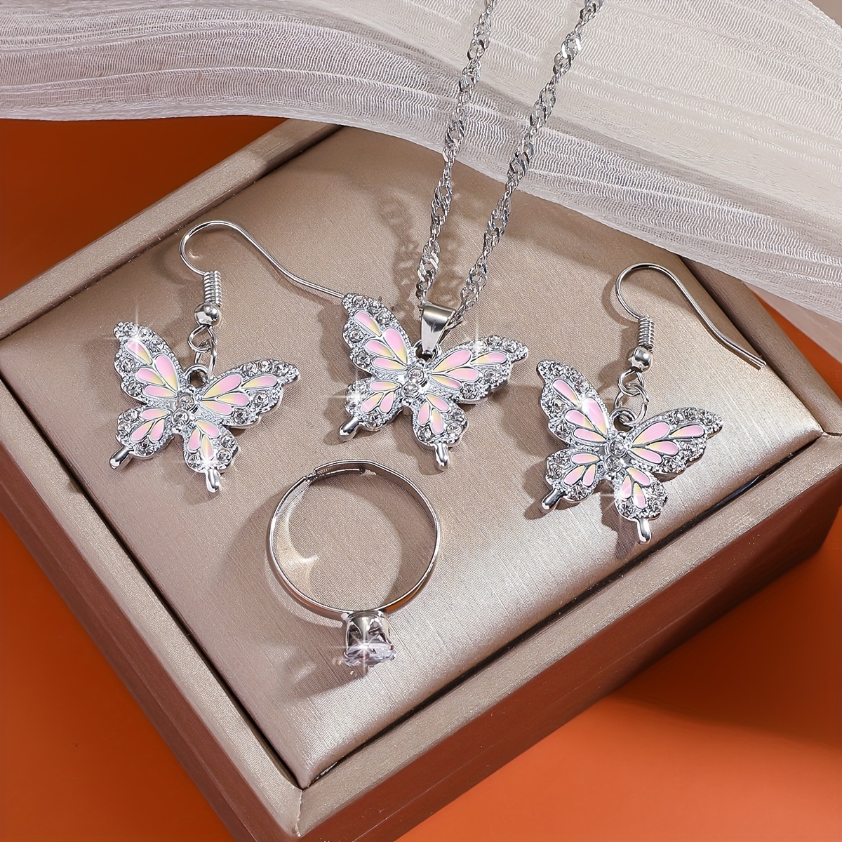 4pcs Bohemian Butterfly Jewelry Set, Sweet and Romantic Style