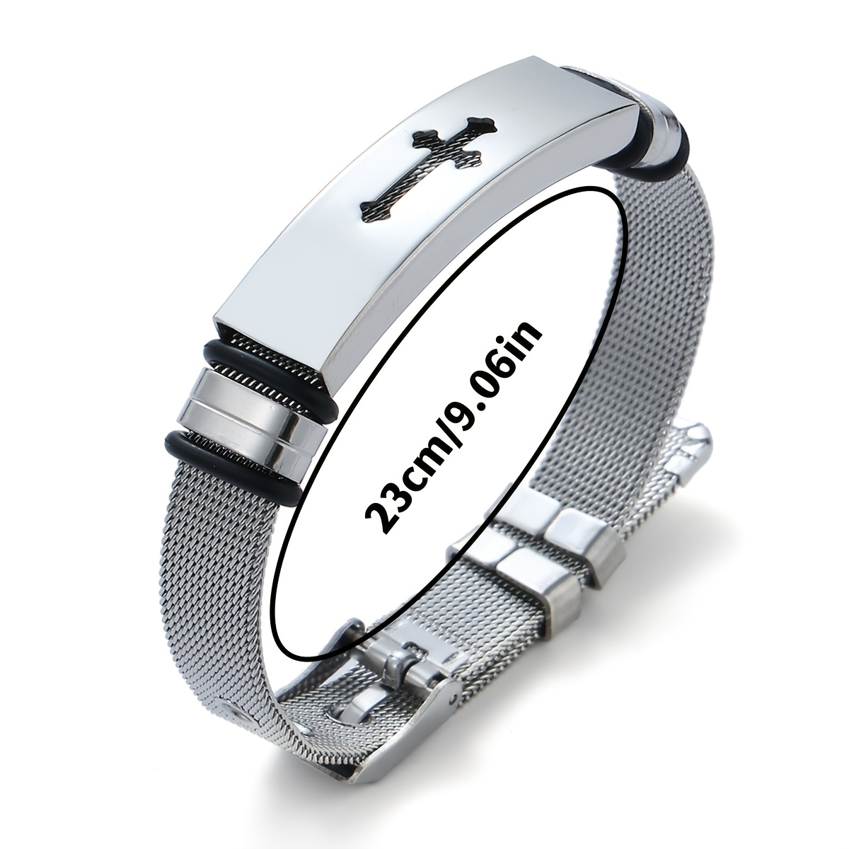 Men's Adjustable Stainless Steel Mesh Cross Bracelet, Gift for Him