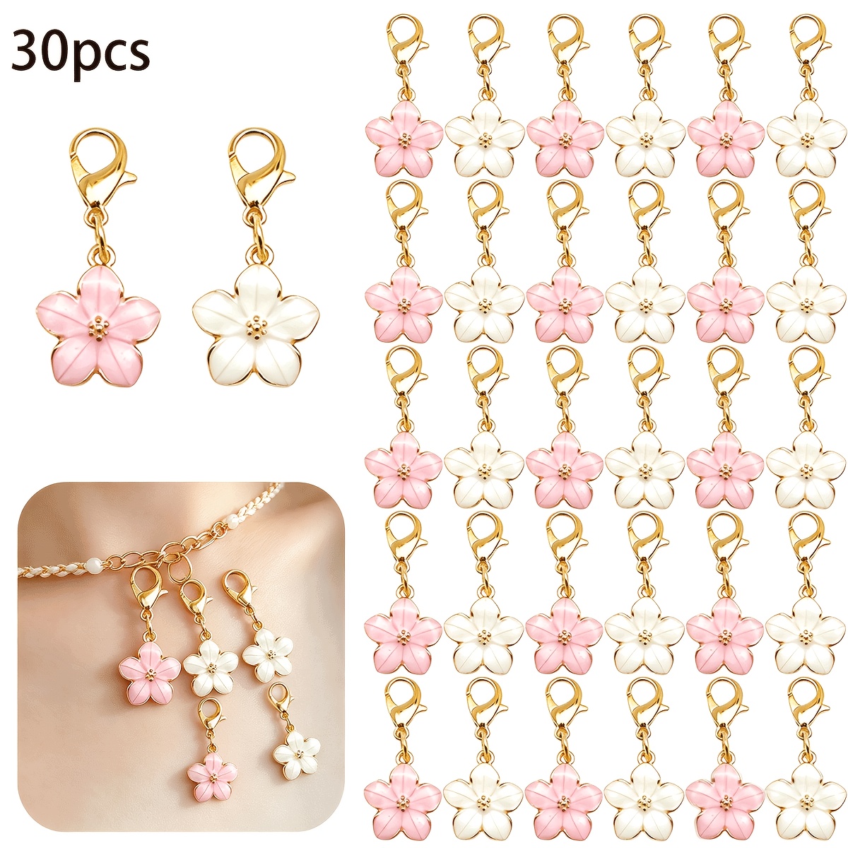 TEMU 30pcs Pink And White Flower Keychains, Suitable For Women's Keychains, Bag Accessories, Shoe And Boot Accessories, Holiday Decorations,