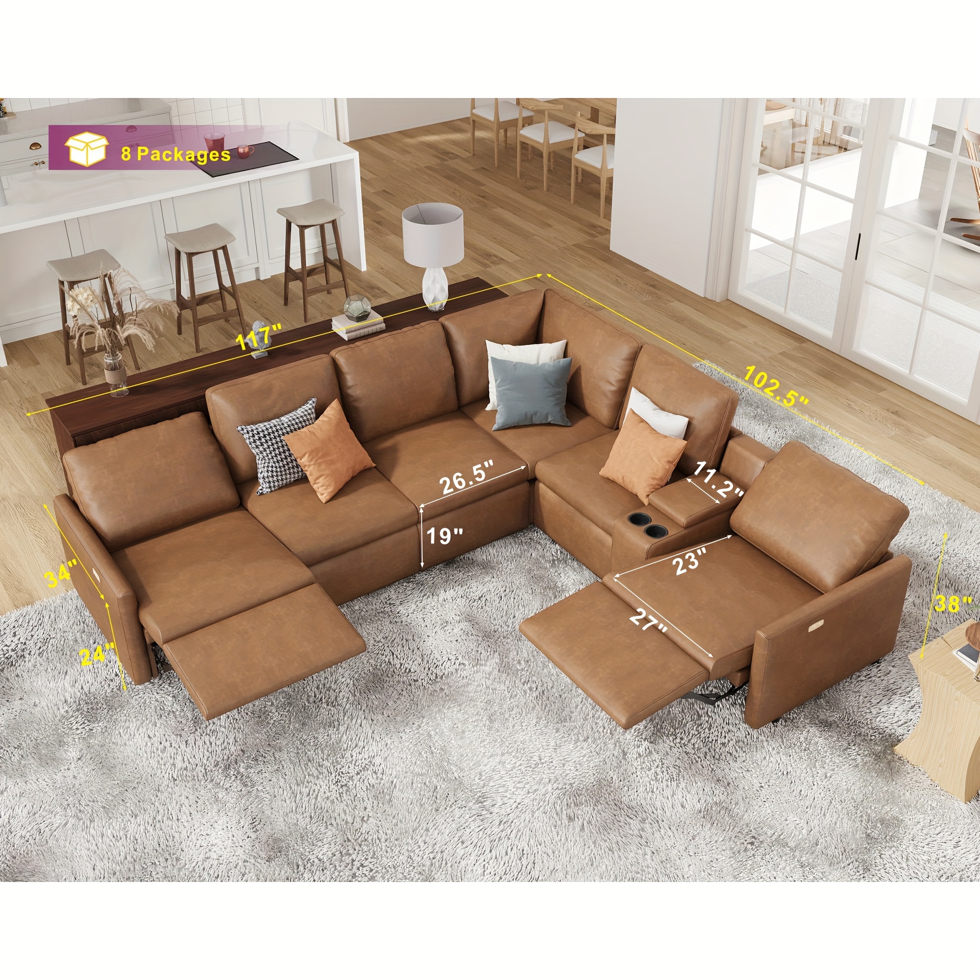 Leather Couch L Shaped U Shaped Couch Set Temu