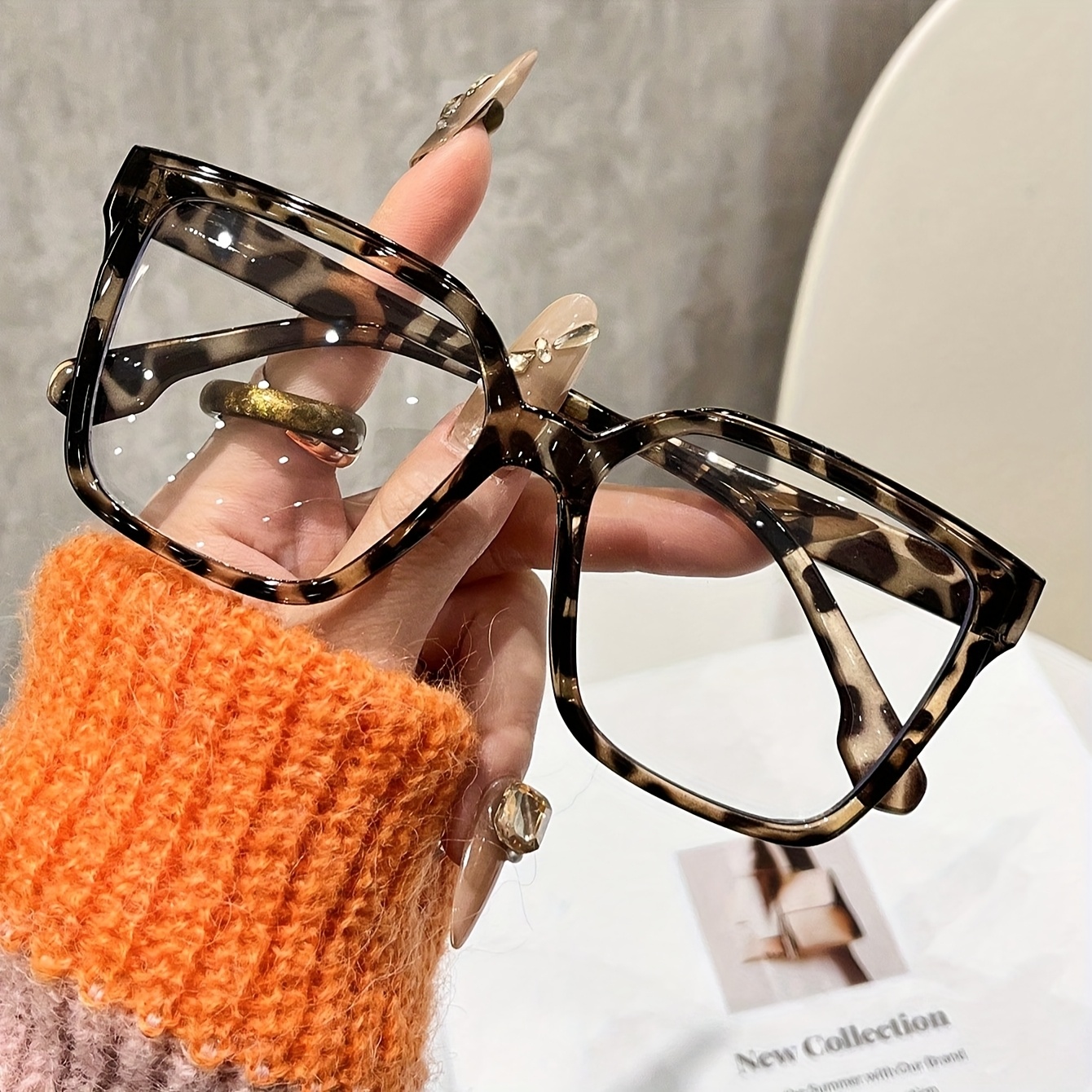 Image of 1 Pair Of Unisex Fashion Glasses, Trendy Retro Large Frame Korean Street Style Plain Face Easy, , Suitable For Daily Wear, Back To , Christmas, Wedding Anniversary, Day
