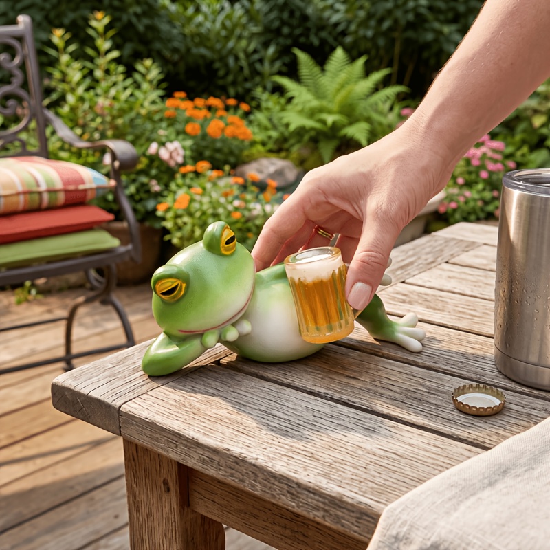 Image of A Miniature Frog Statue, A Cute Resin Frog Figurine Suitable For Indoor/outdoor Gardens, Courtyards, And Lawn Decorations. It Can Serve As An Animal Sculpture For Garden And Tabletop Decorations