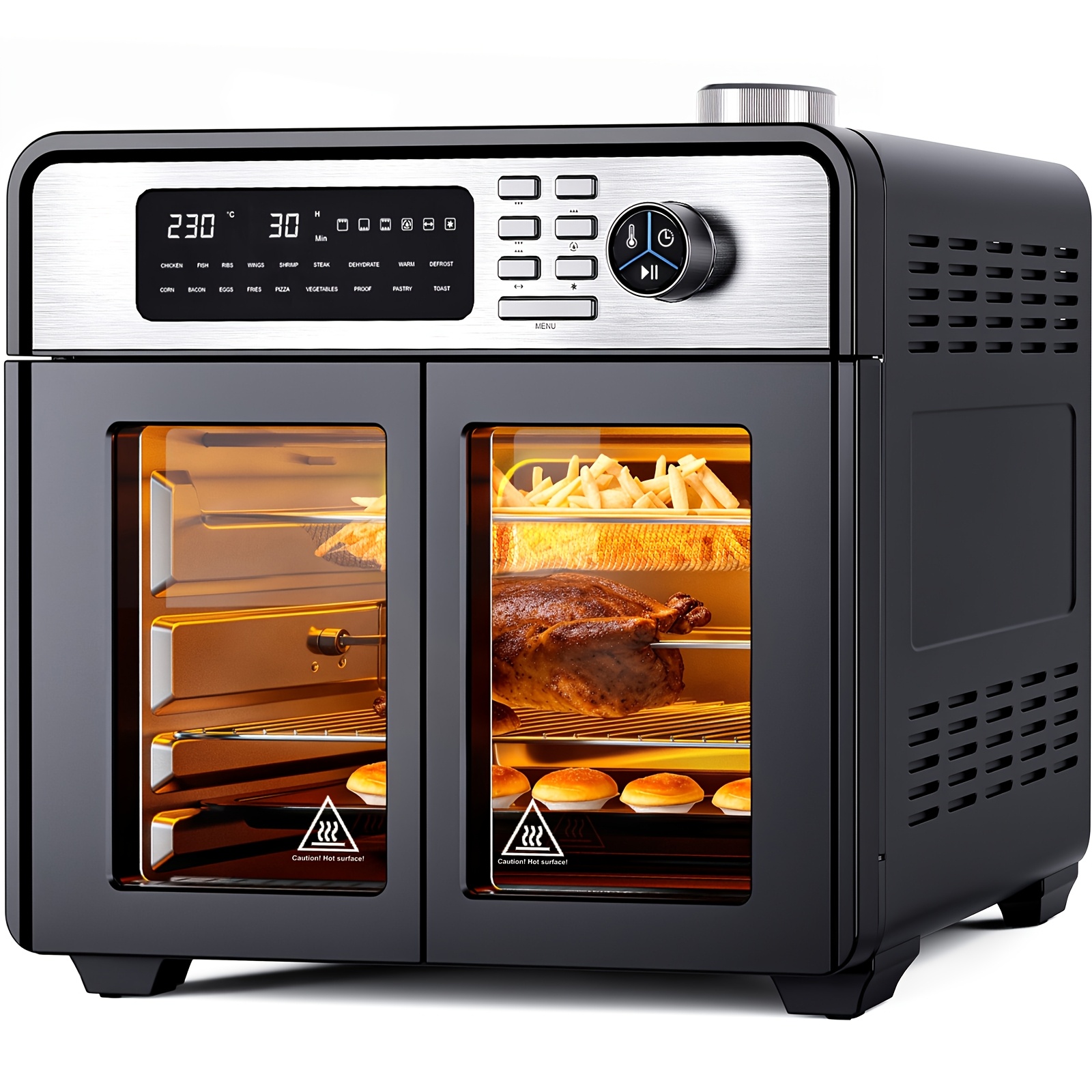 Image of 28l Mini Air Fryer Oven With French Doors, 1700w Oven, 18 Programs, Oil-free Healthy Cooking, Pizza, Grill & Oven For Families, Rotating Skewer, Dehydrator Function