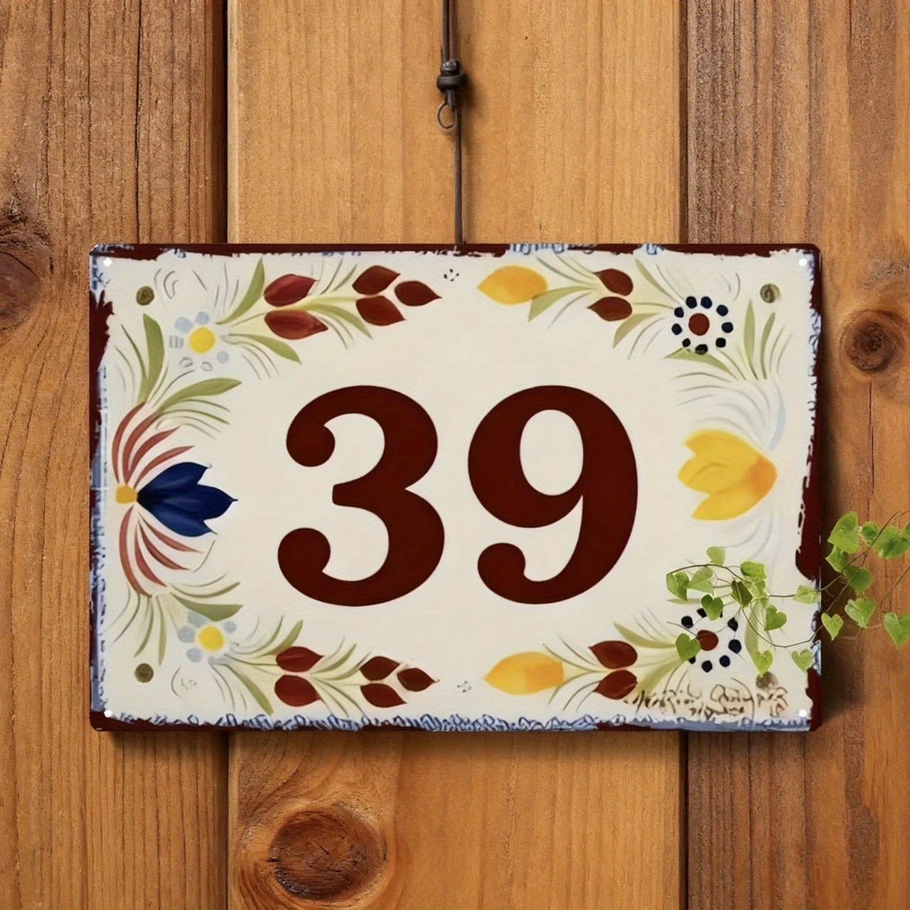 E-shop Personalisierbares Vintage-Acryl-Hausnummernschild, Individuelles Blumenmuster-Design, Wandmontiertes Adressschild für die Außendekoration des
