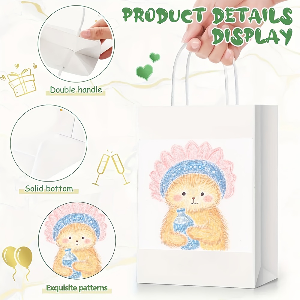 Flower Cap Bear Print Bottles with Handles, Reusable Gift Bags