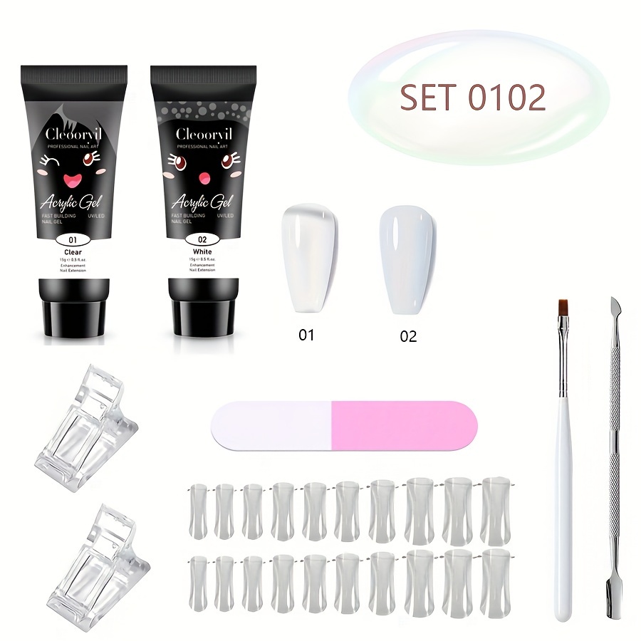 

Cleomni Acrylic Gel Nail Extension Kit, 8-piece Set With Thickening Builder Gel, Dual Forms, Brush, And File - Unscented Professional Nail Art System