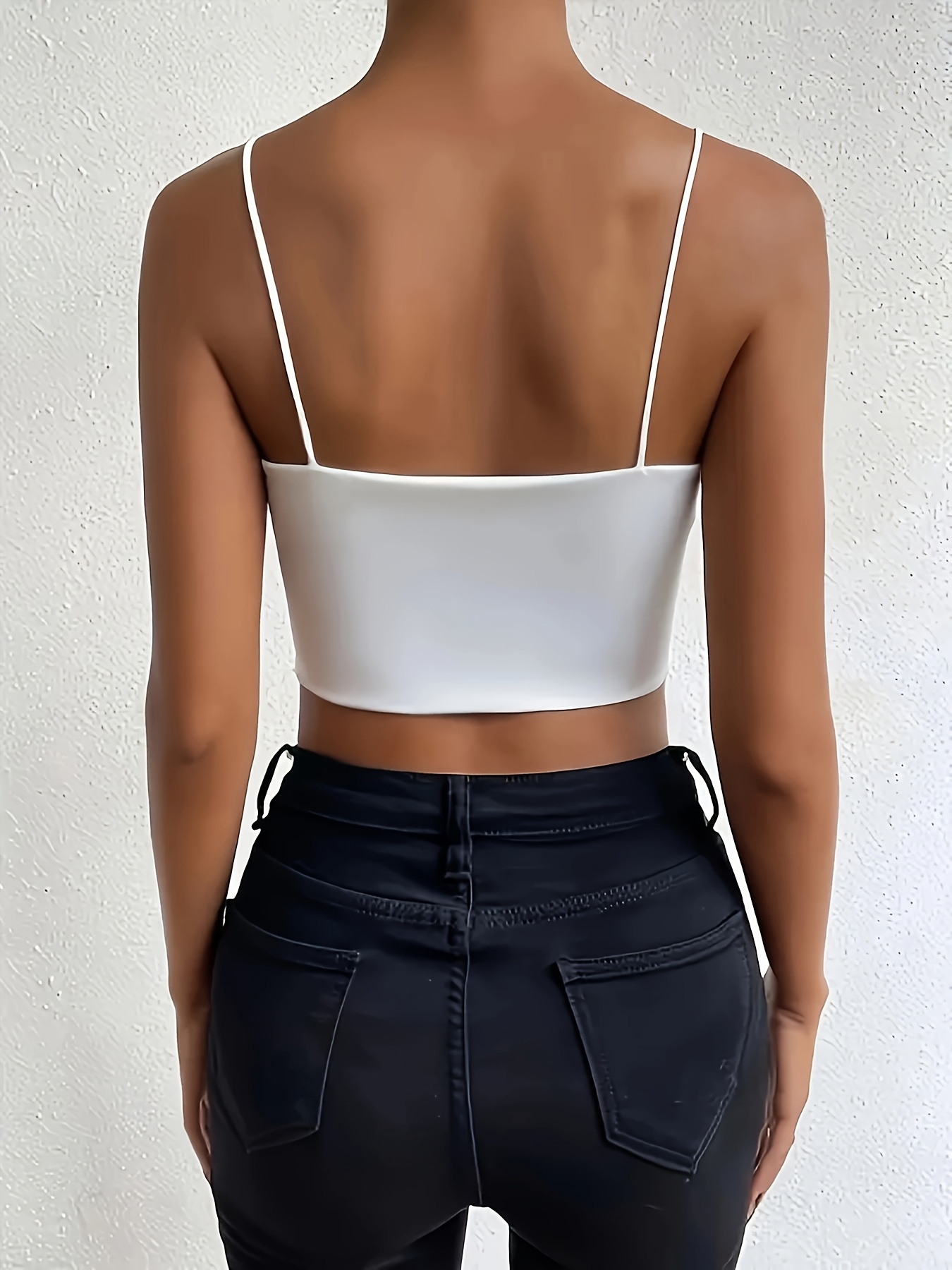 Solid Color Crop Cami Top, Versatile Spaghetti Strap Top For Summer, Women's Clothing