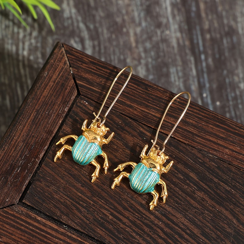 Teal Animal Beetle 3D Zinc Alloy Earrings — Unique Design