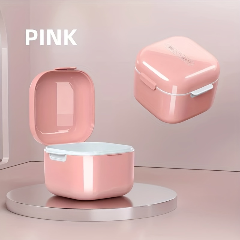 TEMU Boîte de nettoyage compacte pour prothèses dentaires - un petit récipient de trempage avec un filet filtrant, idéal pour les voyages et