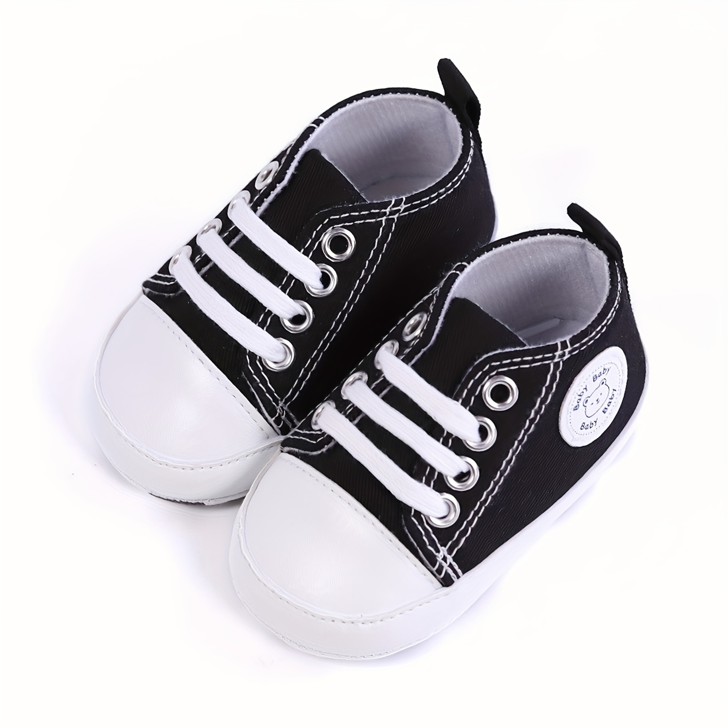 RABEISIR Baby ' Toddler Walking Shoes - Soft Canvas Sneakers with EVA Cushion, Adjustable Lace-Up Low-Top Design, 4-Color Options (White/Pink/Black/Red) for All-Season Casual & Party Wear, Party Toddler Sneakers | Classic Sneaker Design | EVA Cushioned Sole, Toddler Shoes, RABEISIR