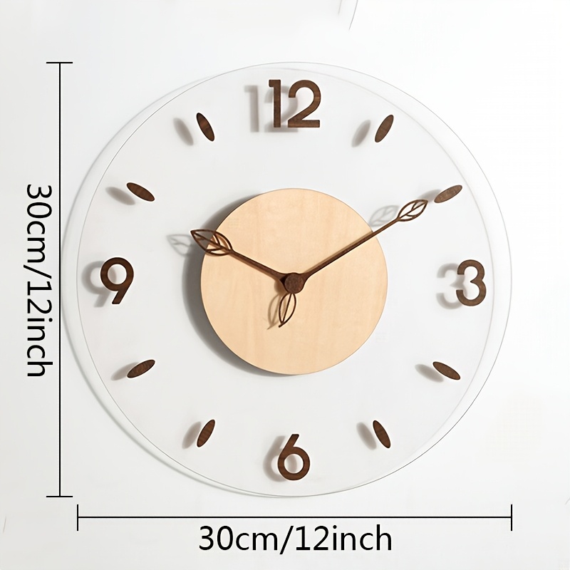 Image of 1pc Glowtick Modern Silent Non-ticking Wall Clock With Wood Grain Leaf Hands & Transparent Face - Round Clock Suitable For Living Room, Bedroom, Kitchen, Office - , Elegant Minimalist, -