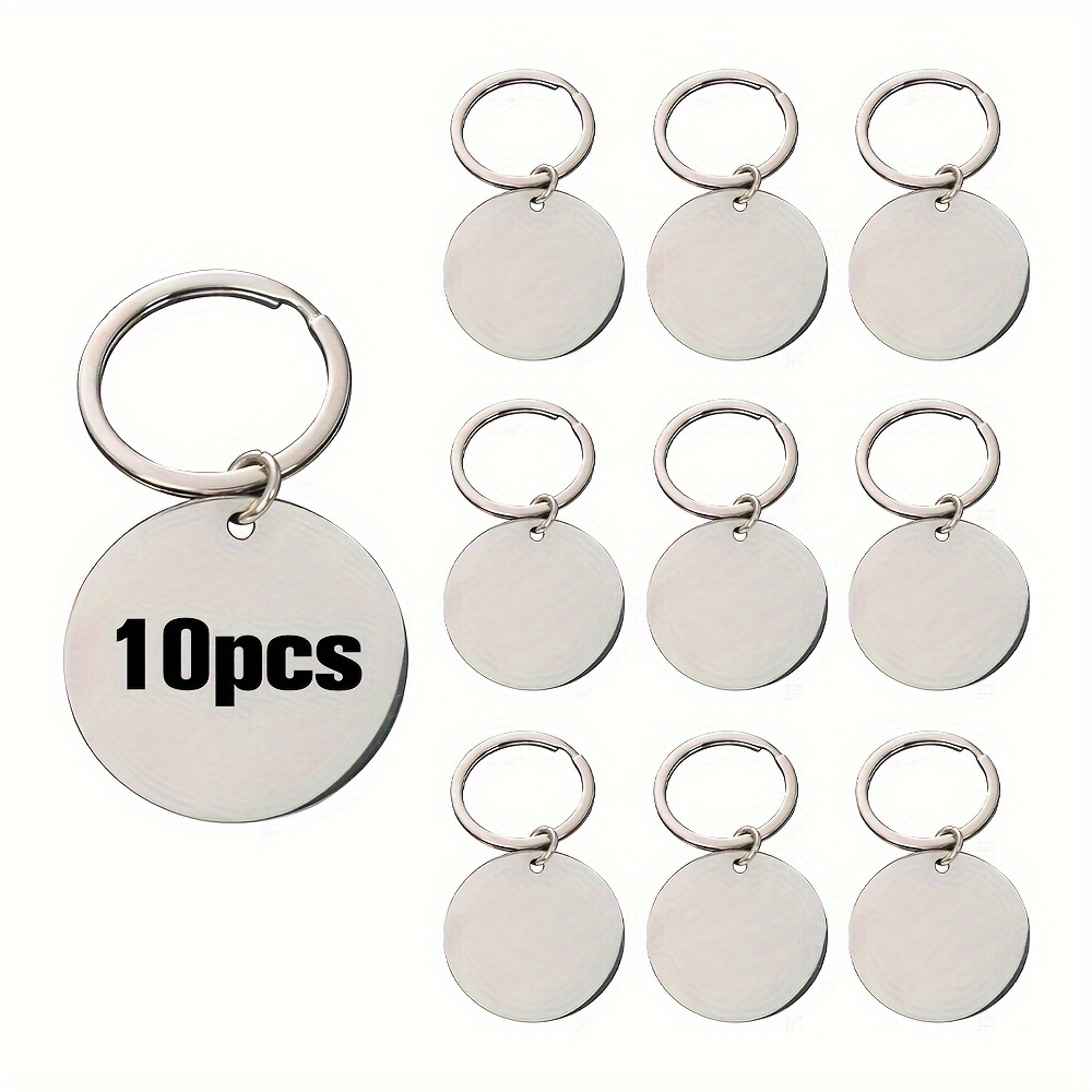TEMU 10pcs Laser Double-sided Smooth Stainless Steel Plate Circular Heart-shaped Dog Tag Keychain With Laser Laser Dog Name Pet Tag 201 Stainless