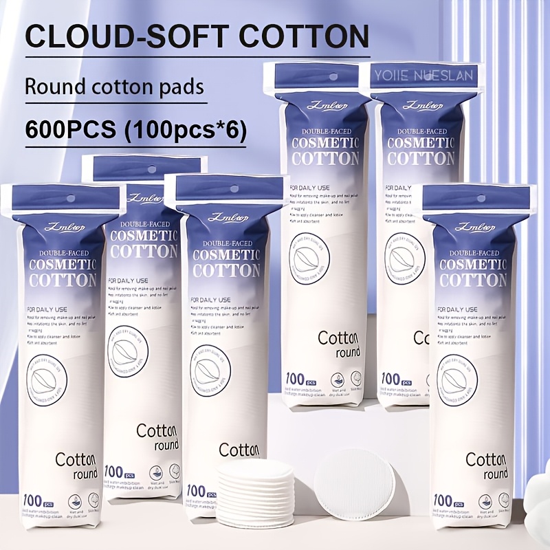 TEMU 100pcs* Pads, 600pcs Total Soft Makeup Remover Pads, 360&deg; Hemmed Edge Hypoallergenic Absorbent Disposable Cosmetic Pads For Daily Cleansing Toner & Makeup Removal