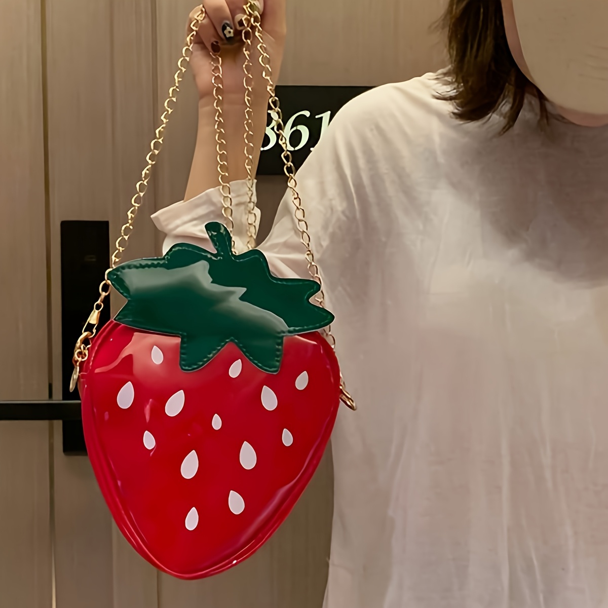 

Chic Strawberry Crossbody Bag For Women - , Lightweight With Detachable Shoulder Strap, And Gifts, Watermelon Red Leather With Polyester Lining, Zip Closure, Grass Strawberry, Cute