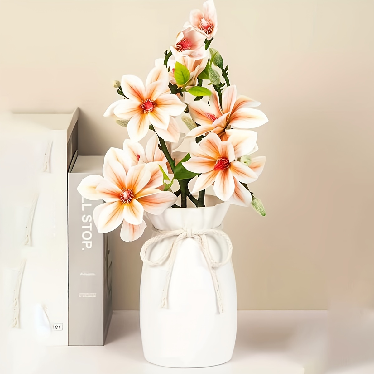 Image of A Bohemian Style Decorative Vase, Geometric Pattern Plastic Vase With Rope Bow Details, Cartoon Theme Aesthetic Room Decoration, Suitable For 's Day And Easter, Decorations