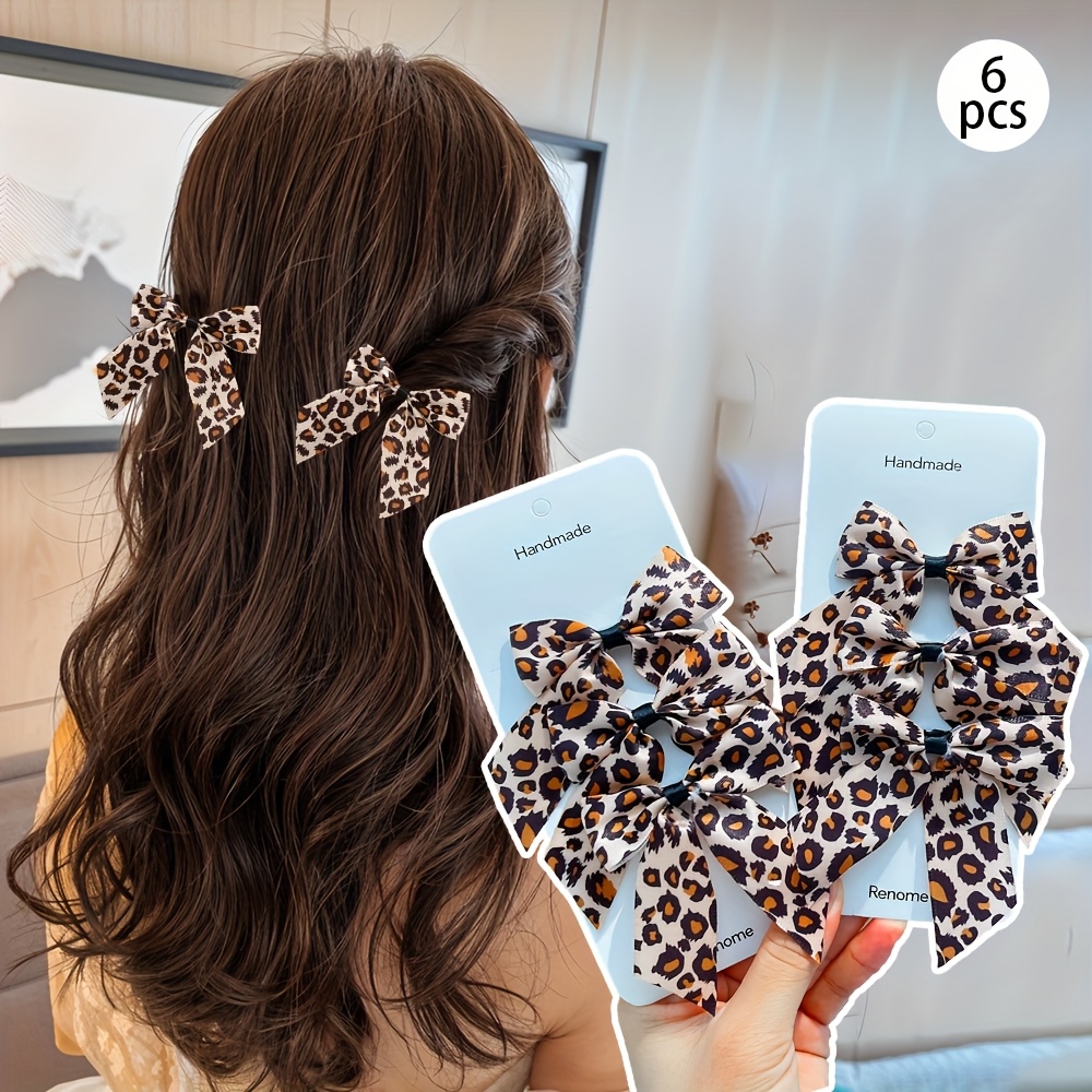 TEMU 6 stuks Elegante Luipaard Strik Haarspelden Gemengde Kleur Luipaard Strik Haarspelden met Staart Leuke Haaraccessoires voor Dagelijks & Casual