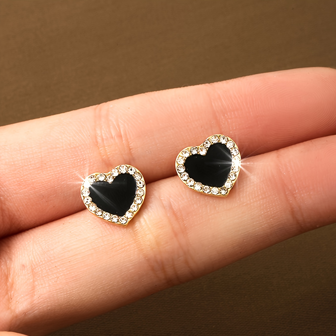 

Vintage Style Heart-shaped Black Rhinestone Stud Earrings With 925 Sterling Silver Needle And Alloy Base For Women, Simple Elegant Design For Daily And Party Occasions - 1 Pair