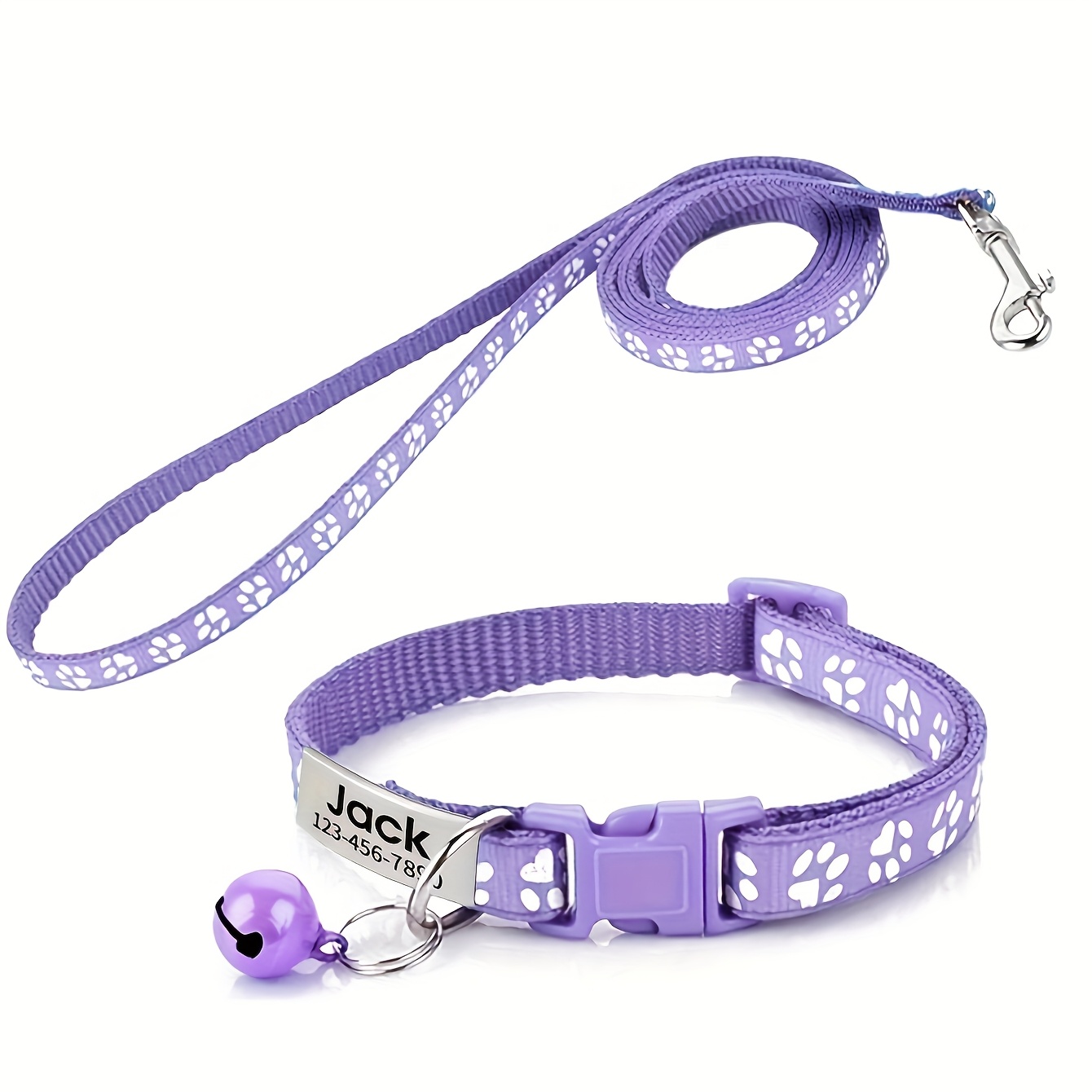 TEMU [Collier pour chat personnalisable] Collier pour chat personnalisé - Ensemble collier et laisse personnalisés pour animal de compagnie avec