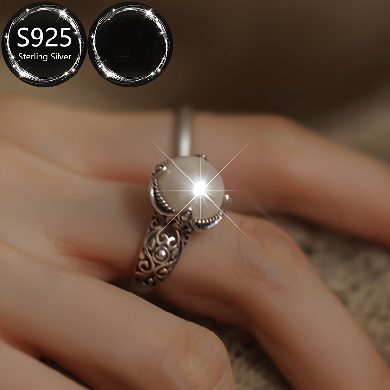 Retro Style Adjustable 925 Sterling Silver Ring with Shell