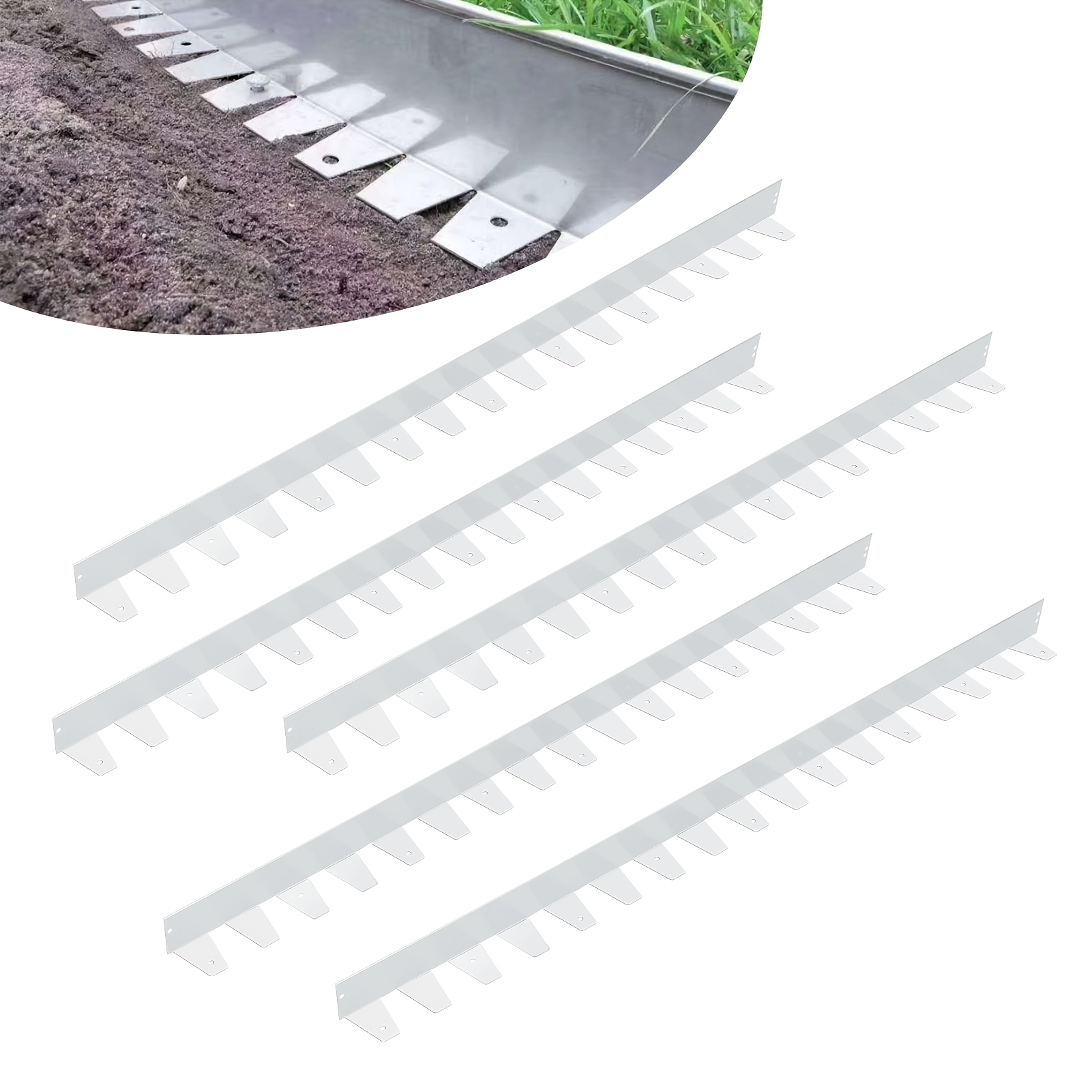 TEMU Set Of 5 Metal Garden Stone Borders For , Silvery And Flexible, 1 Meter Long And 5 Cm High For Landscaping