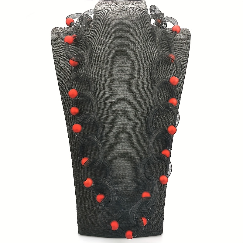 Image of A Unique Gothic-style Hollowed-out Accessory With Fashionable Red Bead Decorations, A Niche Long Women's Party Necklace