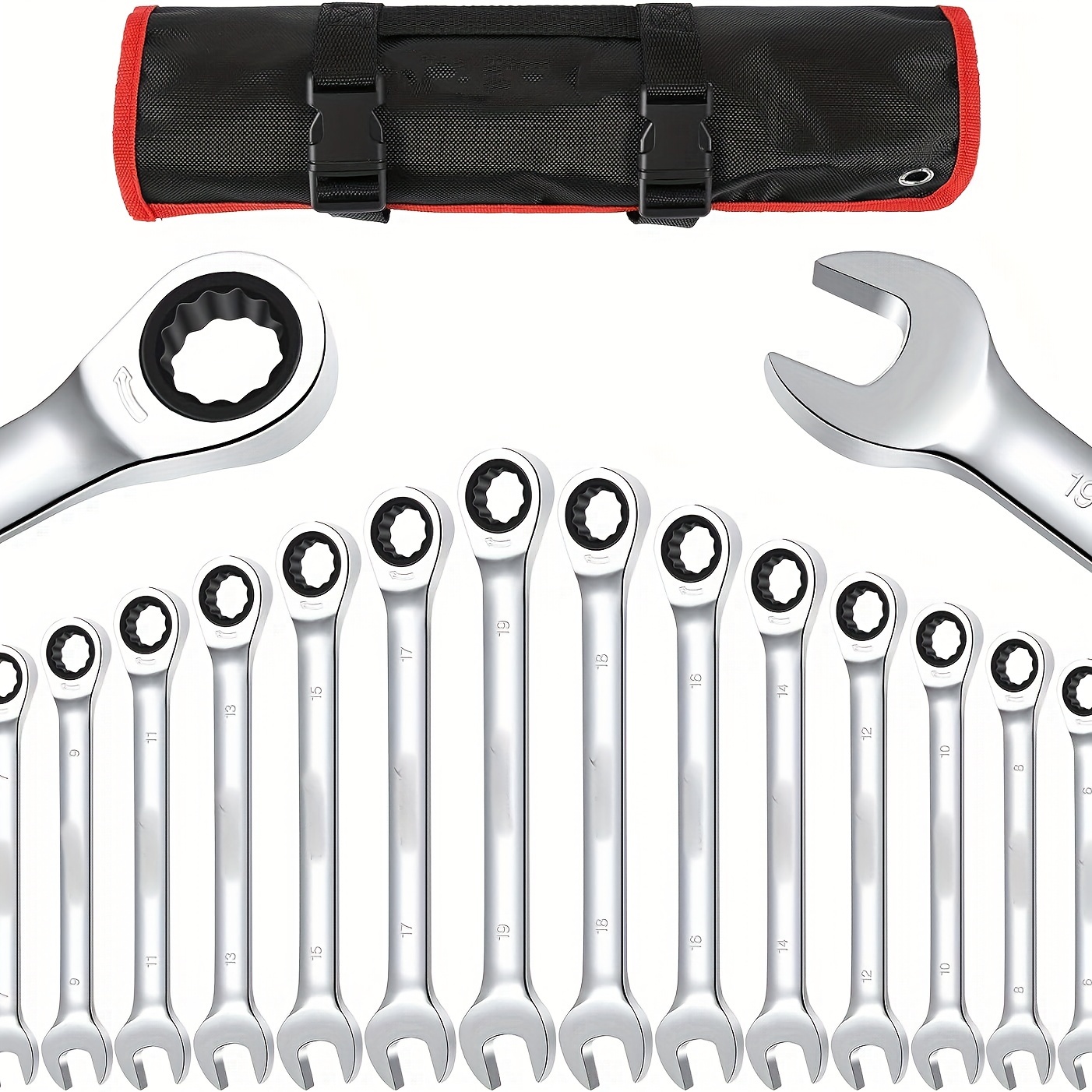 

14pcs Wrench Set, Ratcheting Wrench Set, Metric 6-19mm, Fixed Head Ratcheting Combination Wrenchs, Chrome Vanadium Steel With Storage Bag For Truck/garage Projects, Etc.