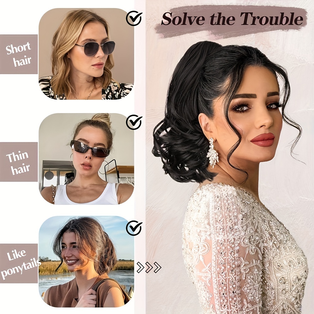 synthetic hair extension clip for ponytail with 14 inch short wavy curls for women details 8