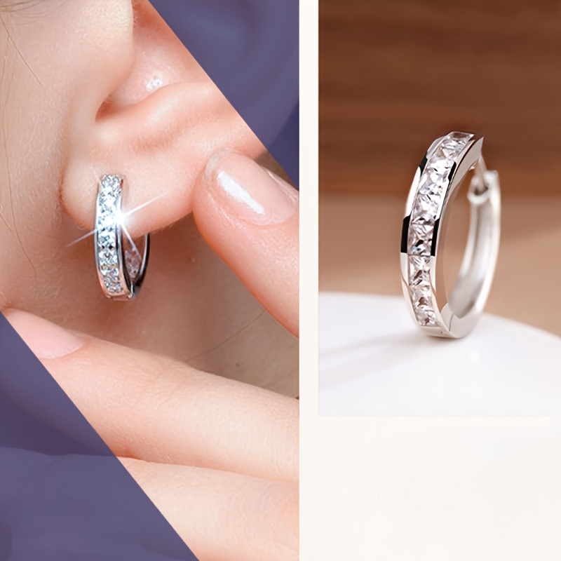 Women's 925 Silver Round Earrings with Synthetic Zirconia Inlay