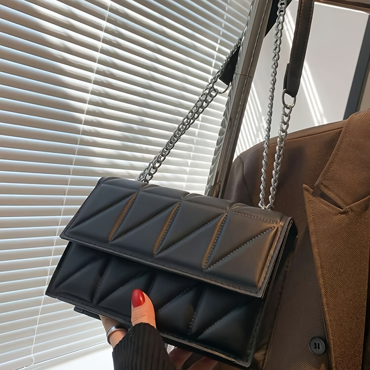 

Quilted Crossbody Bag For Women, Fashion Chain Shoulder Bag, Minimalist Square Handbag & Purse