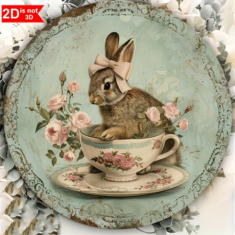 

1pc Teacup Bowknot Rabbit Sign - The For Valentine's Day, Apartment Decoration, Bars, Cafes, Clubs And Garages - With Unique Round , Office, Bar, Cafe, An Ideal Christmas Gift, Lover .