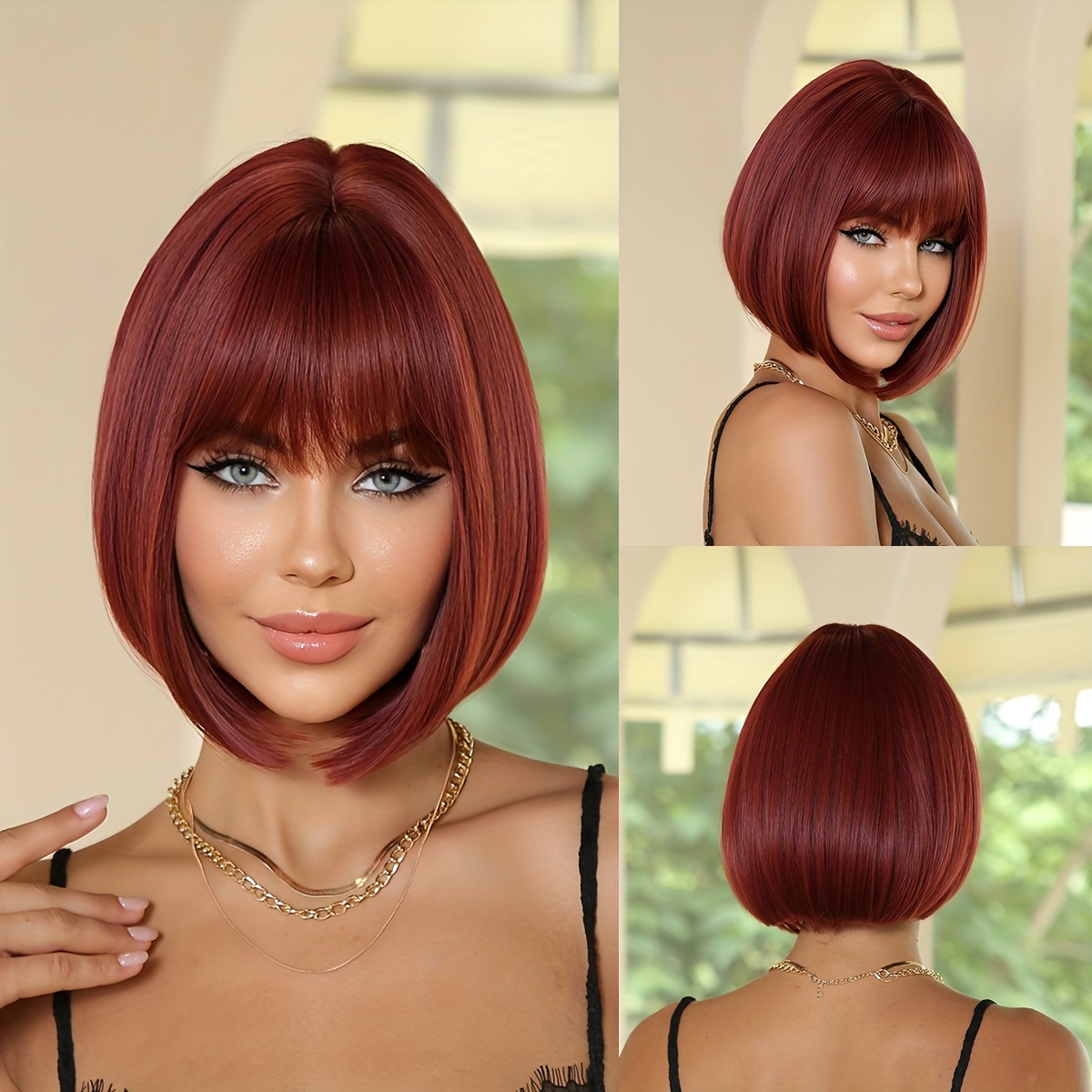 

Elegant Bob Wig For Women - 14-inch, Synthetic Straight Hair With Bangs, Versatile &