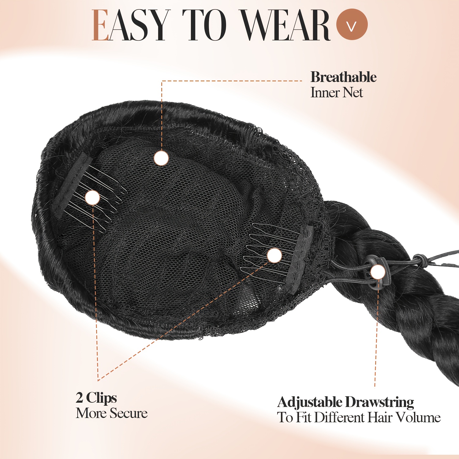34 inch long black hair extensions drawstring ponytail with braided detail high temperature   for women girls stylish   sleek ponytail   hair extensions hair accessories details 6