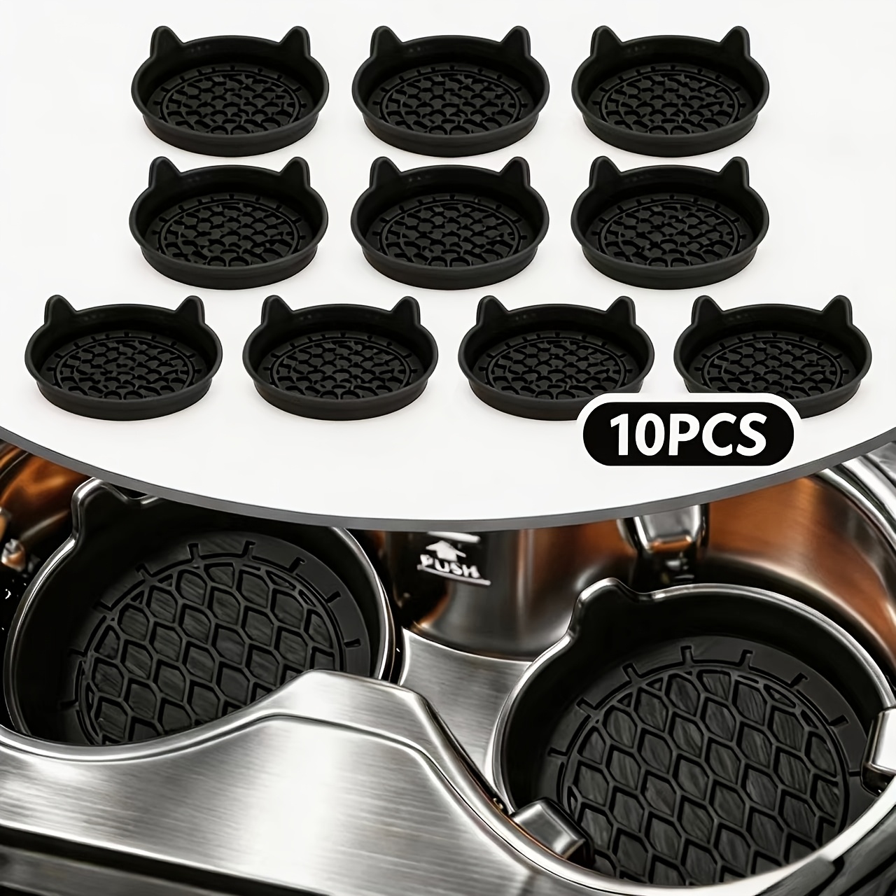 TEMU 10pcs Silicone Car Cup Holders & Tray Liners, Spill-proof Non-slip Suitable For Sedans, Trucks, Suvs - Fit For Vehicle Cup Holders, Cup Mats For