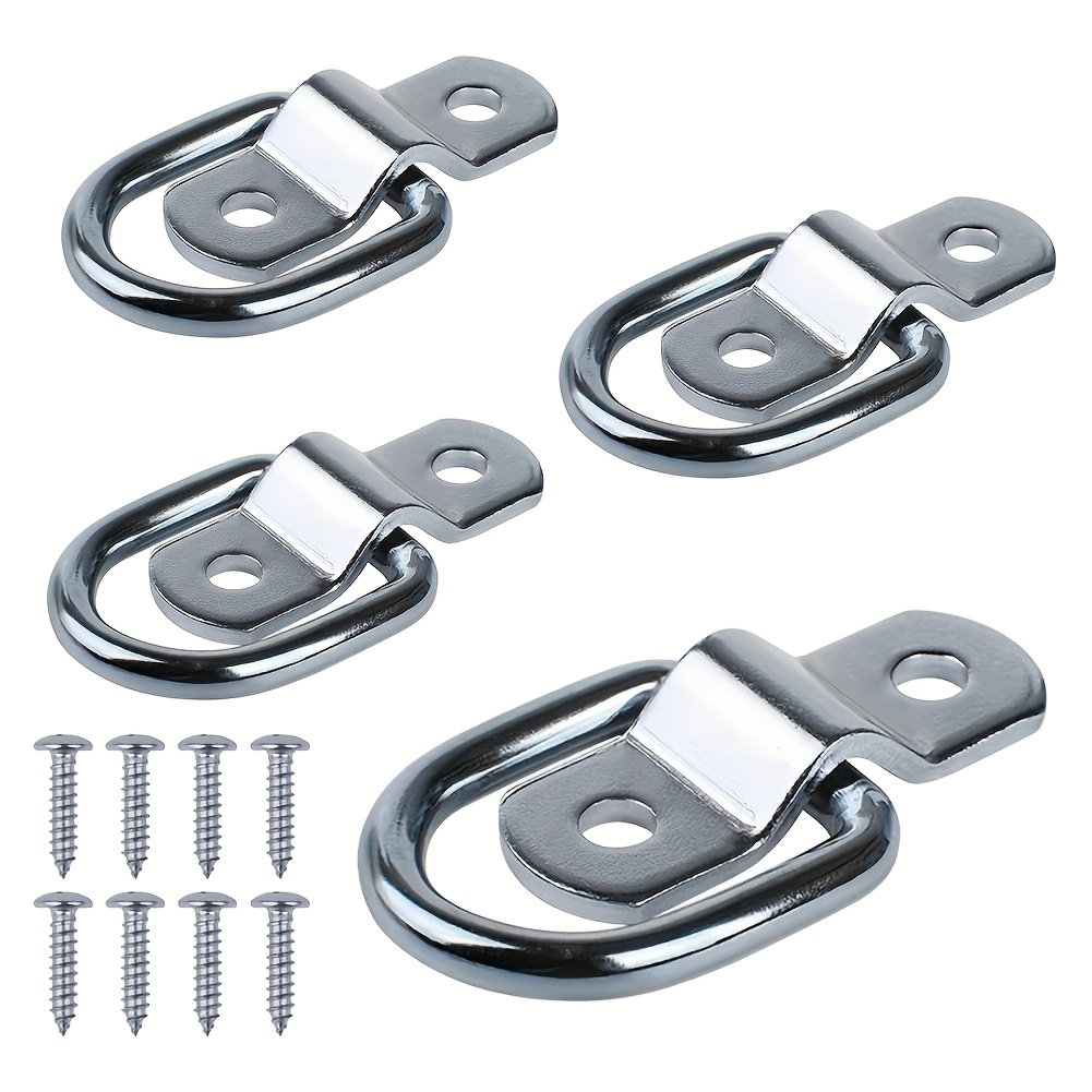 4 Sets Cargo Tie Down Straps Surface Mount D-ring Fixing Clips Fixing Rings Trailer Suitable For Van Truck Boat Rope Car Fastener Clips, Hardware Accessories