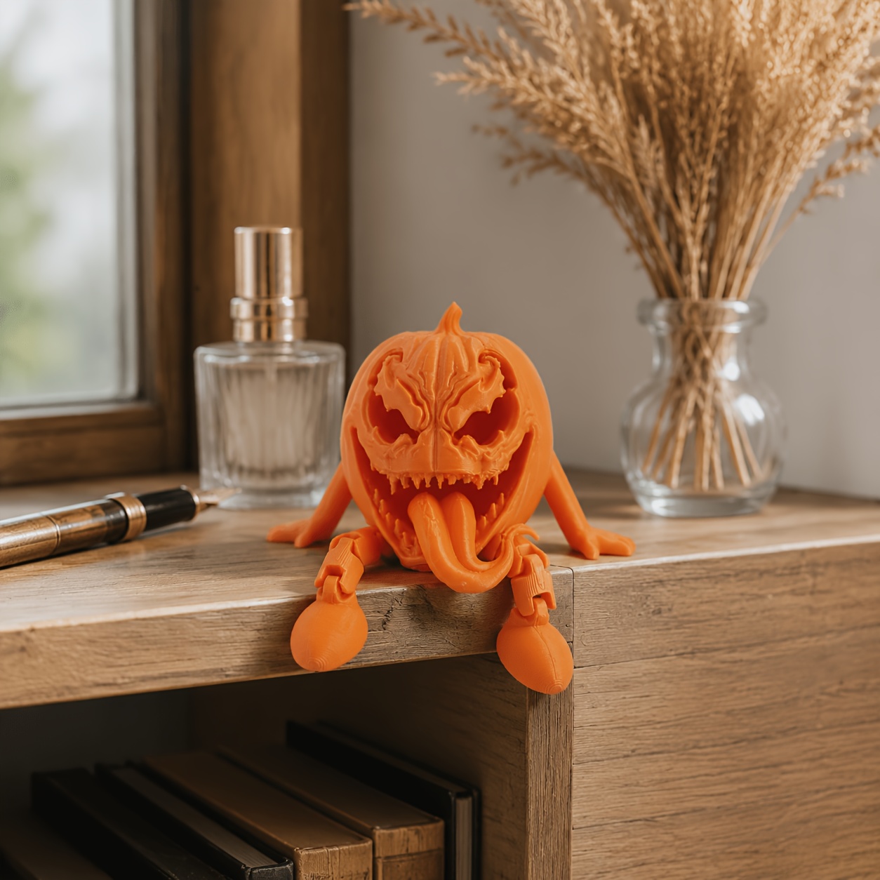 TEMU Collectible Figurines Creepy Tongue Out Pumpkin Figurine - Halloween Cartoon Monster Desktop Decor, Spooky Gothic Desk Ornament Gift For Horror