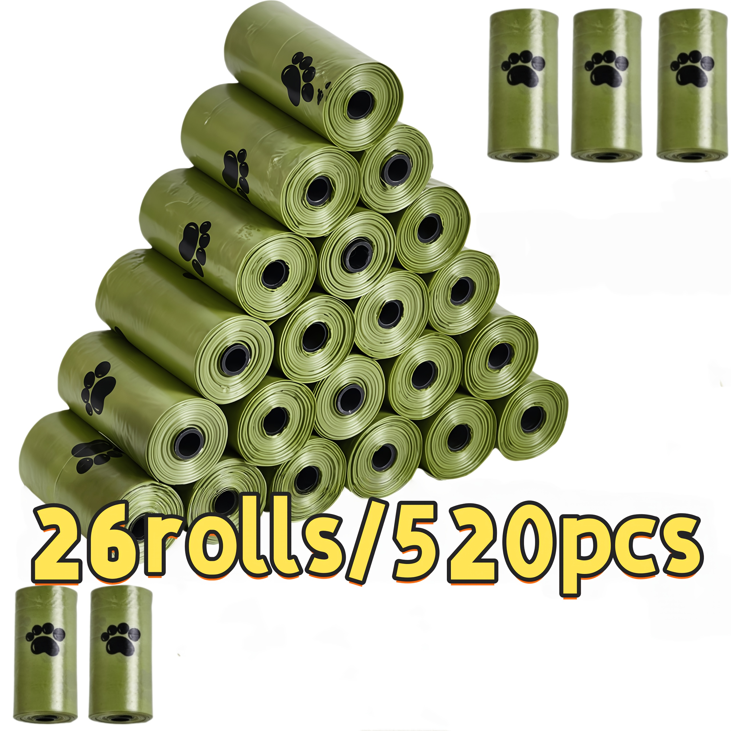 TEMU 26 Rolls/520pcs Pet Waste Bags For Household Use, Multi-scene , Suitable For Cat And Dog Poop Disposal, Smooth Dispensing Without Jamming,