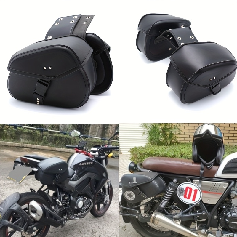1pc universal leather motorcycle saddlebag, adjustable strap side