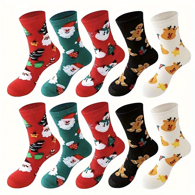 

5 Pairs Christmas Snowman Elk , Unisex Mid For Fall & , 's Stockings & Hosiery